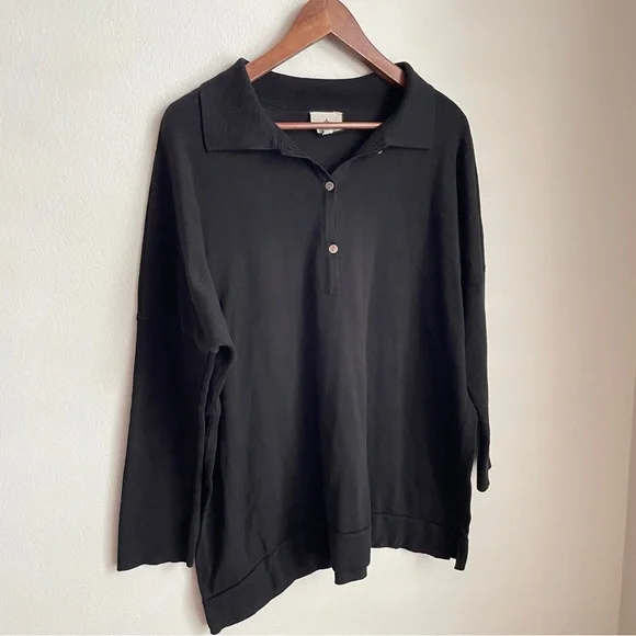 Tuckernuck Black Clayton Knit Polo M/L Collared Linen Tencel Button Down Preppy - Picture 4 of 10